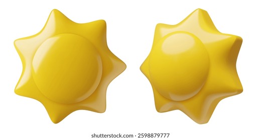Sun 3d render icons. Minimal cartoon summer vector elements isolated on white background.