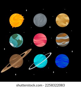 sun and 8 planet illustration design
