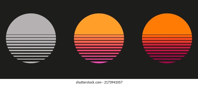 Sun 80s retro sunset. Poster electro sun space vintage grid sunset icon. Vector illustration