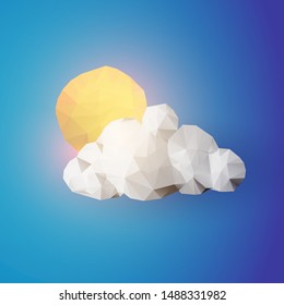 Sun above the cloud. Weather icon. Low poly vector illustration. 