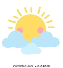 Sun above the clouds Hand drawn illustration Easter Clipart element Invitations, gifts, greeting cards, print, textile	