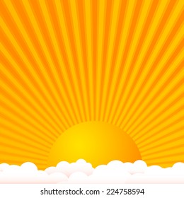 Sun above clouds with warm colors