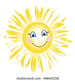 Sun with abstract rays. Summer smiley