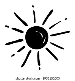 The sun. Abstract, sunny, natural symbol. Hand-drawn. Doodle, sketch, icon. Single element. Vector illustration for modern designs, prints, logos. On a white background.