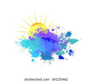 Sun abstraction of ink spots. Vector
