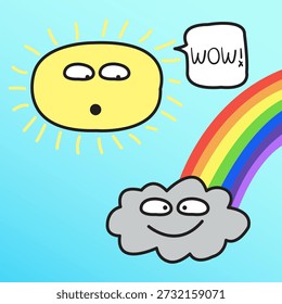 A Sun Admired The Beauty Of Cloudy Rainbow Light Concept Cartoon Character illustration