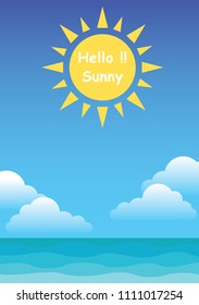The sun with afternoon summer sky and ocean wave vector background.