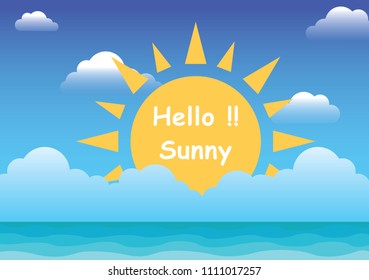 The sun with afternoon summer sky and ocean wave vector background.