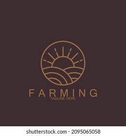 sun and agriculture line art vector icon  illustration template design