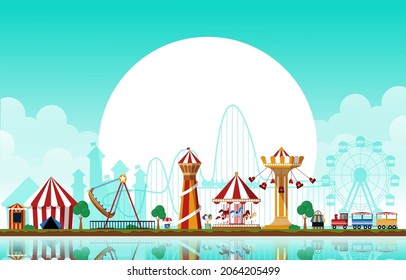 Sun Amusement Park Fun Fair Carnival Flat Vector Illustration