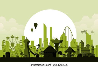 Sun Amusement Park Fun Fair Carnival Flat Vector Illustration