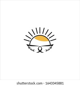 Sun Angel logo Icon template design in Vector illustration. Black Logo And White Backround 