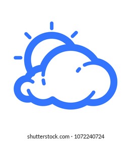 Sun ans cloud line vector icon. Pictogram from set Weather forecast. Blue isolated on white background.
