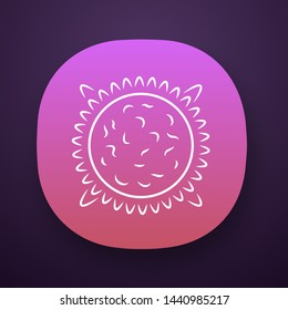 Sun app icon. Star in Solar System center. Hot plasma sphere. Space exploration. UI/UX user interface. Web or mobile application. Vector isolated illustration