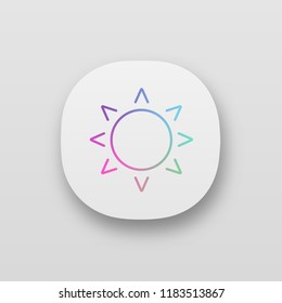 Sun app icon. UI/UX user interface. Sunshine. Summer. Warm weather. Web or mobile application. Vector isolated illustration