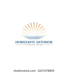 Sol con arco de playa con icono de logotipo de agua de mar del océano