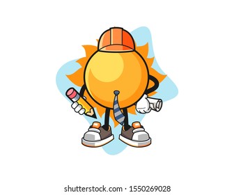 Sun architect cartoon. Mascot Character vector.