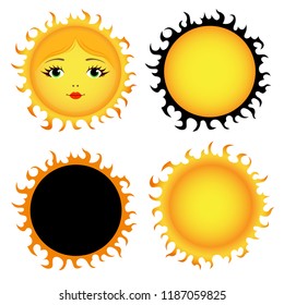 sun art icons colletion, sunshine sun astrology sign set vector logo illustration on white background