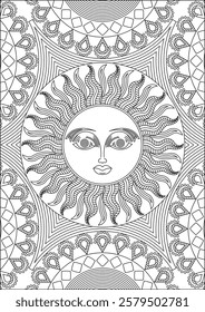 Sun astrology adult coloring page vector