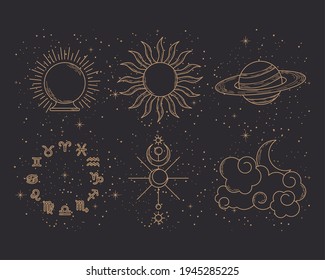 sun and astrology icon set