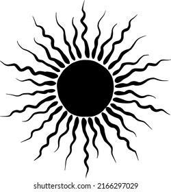 Sun astronomical celestial symbol. Black sun silhouette. 
