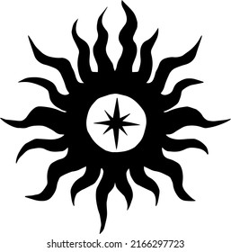 Sun Astronomical Celestial Symbol. Black Sun Silhouette. 