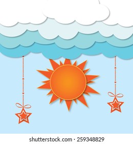 sun background. Blue sky with clouds