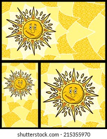 Sun Backgrounds: Hand drawn sun backgrounds. No transparency and gradients used. 