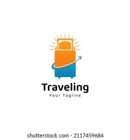 Sun and Bag traveling vector logo design