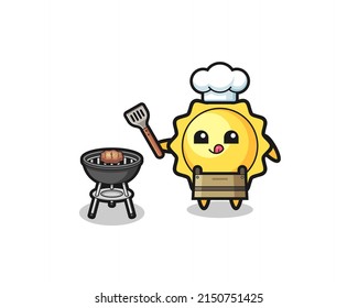 sun barbeque chef with a grill , cute design