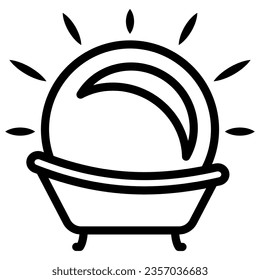 Sun in the bath line icon, weather and climate concept, sunbathe vector sign on white background, outline style icon for mobile concept and web design. Vector graphics