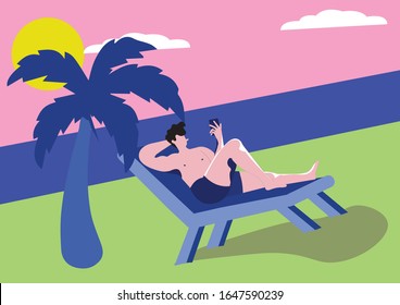 Sun bathing in the beach