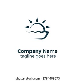 sun beach boat logo design icon vector illustration simple line