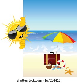 sun and the beach color vector illustration