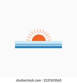 sun beach design logo vector