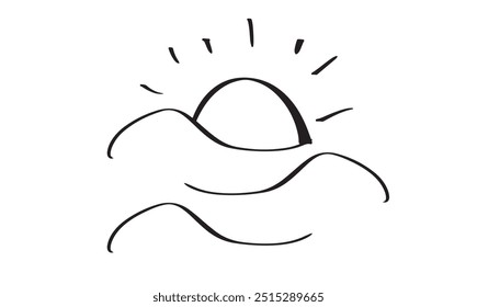 sun beach drawing vector illustration art design symbol decoration sunlight graphic icon element shape vintage doodle circle sunbeam ray print pattern heat modern retro line cartoon style product