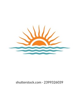 sun beach holiday vector logo