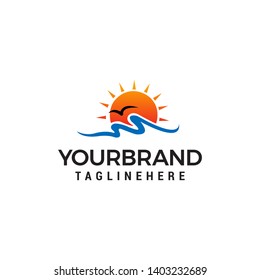 sun beach logo design concept template vector