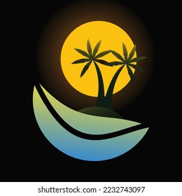 diseño del logo de sun beach, puesta de sol con diseño del logo de la isla ilustración vectorial