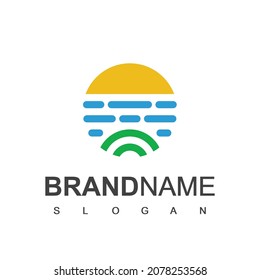 Sun And Beach Logo Design Template