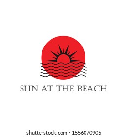 Sun at the Beach Logo Design for web or Company Sunset or Sunrise or Outdoor Tools