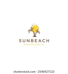 Sonnenstrand-Logo, Entwurfsvorlage, flacher Vektor