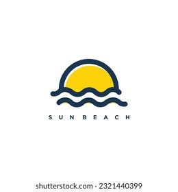 Sun beach logo with modern simple line art style