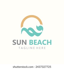 Sun and beach logo template, summer island nature design