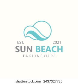 Sun and beach logo template, summer island nature design