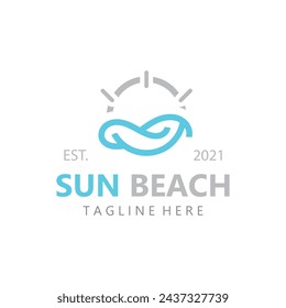 Sun and beach logo template, summer island nature design