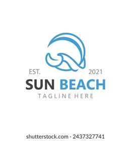 Sun and beach logo template, summer island nature design