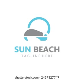 Sun and beach logo template, summer island nature design