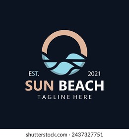 Sun and beach logo template, summer island nature design