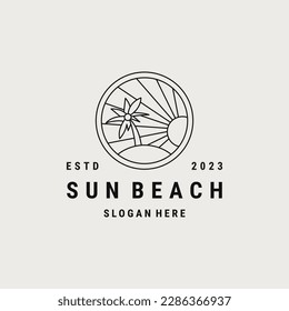 Sun beach logo vector icon illustration hipster vintage retro .